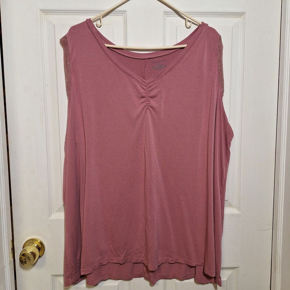 Lane Bryant Mauve Pink Ruched Front V Neck Sleeveless Top Minimalist Size 26/28